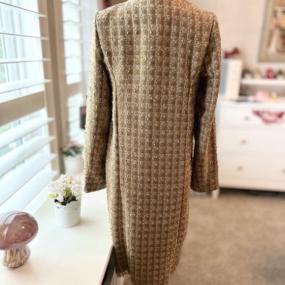 Elie Tahari Metallic Gold Tweed Long Coat Size Small NWT - Picture 5 of 8